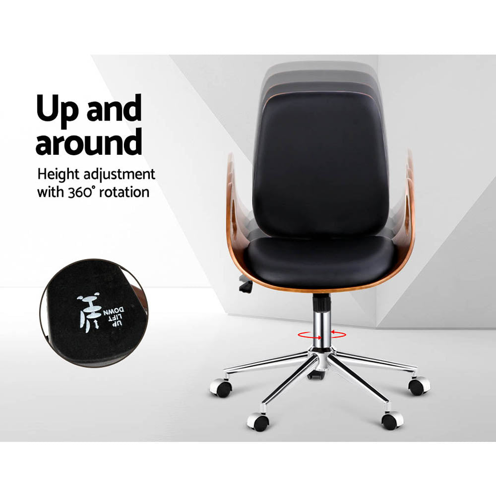 Artiss Wooden & PU Leather Office Desk Chair - Black