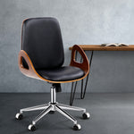 Artiss Wooden & PU Leather Office Desk Chair - Black