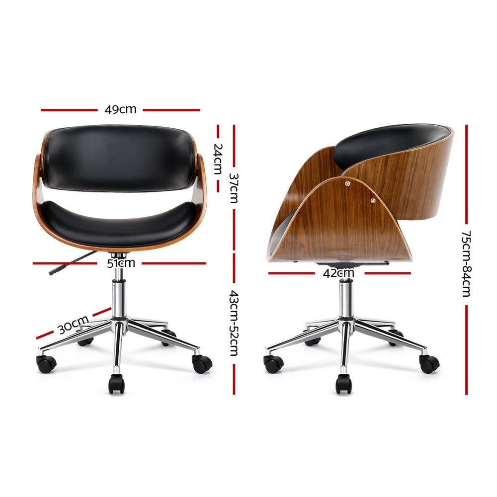 Artiss Wooden & PU Leather Office Desk Chair - Black