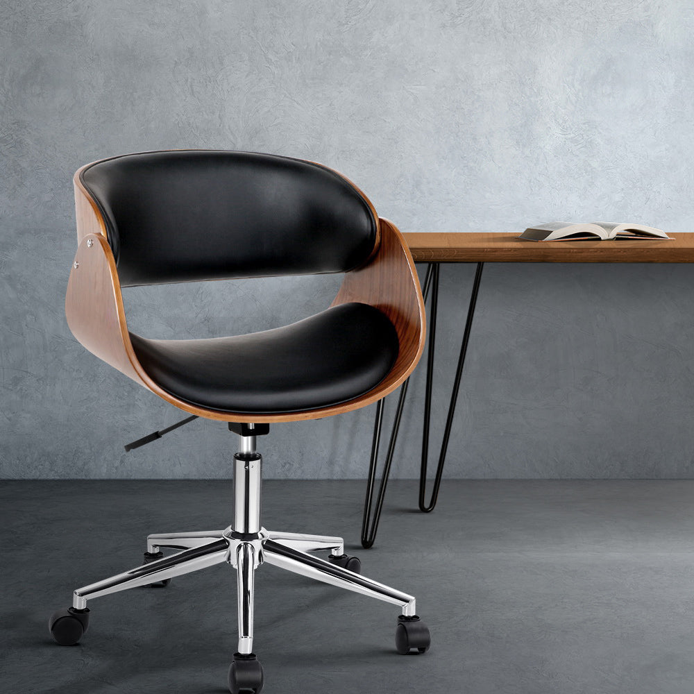 Artiss Wooden & PU Leather Office Desk Chair - Black