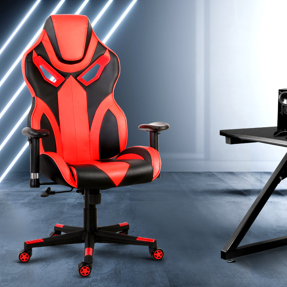 Artiss PU Leather Gaming Style Desk Chair - Black and Red