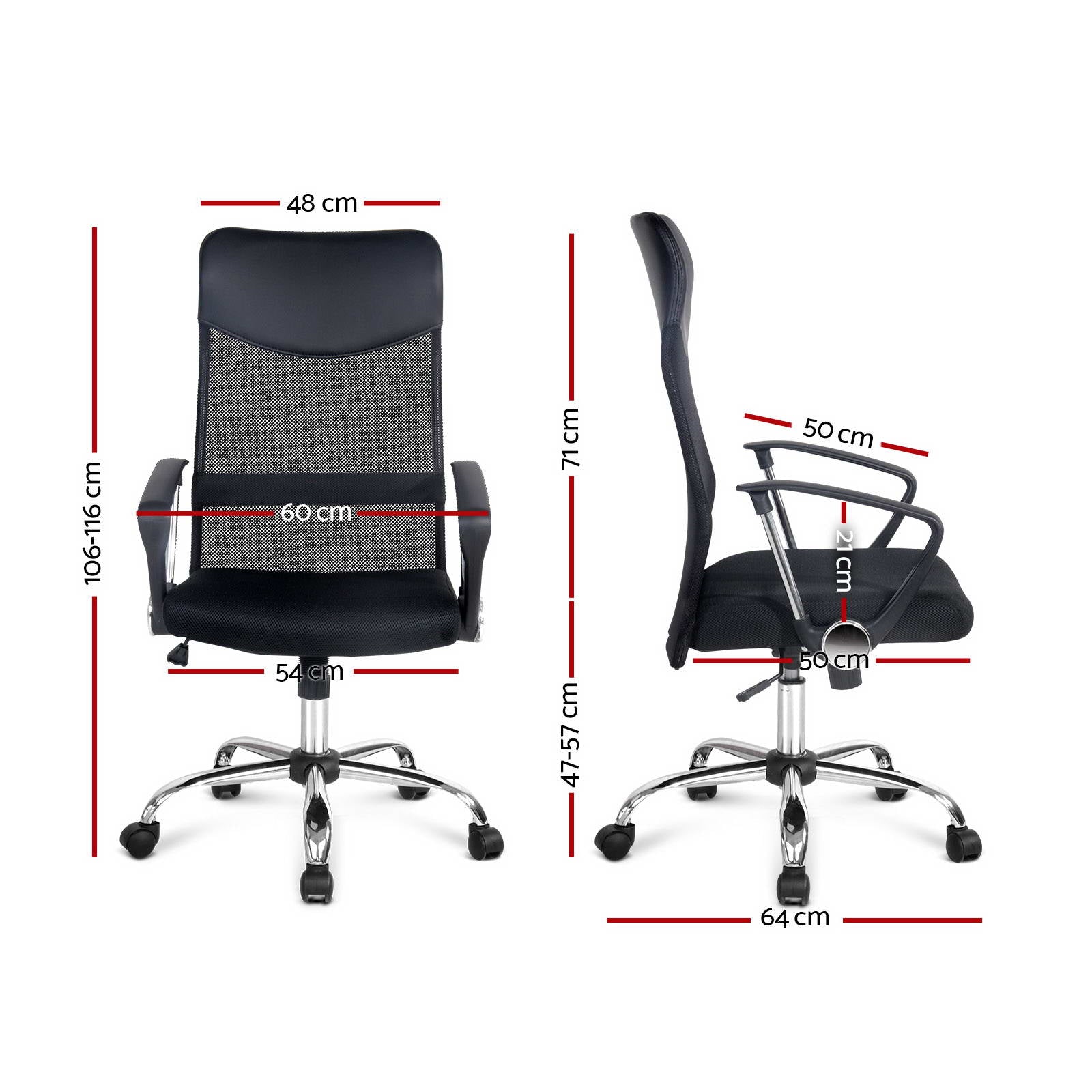 PU Leather Mesh High Back Office Chair - Black