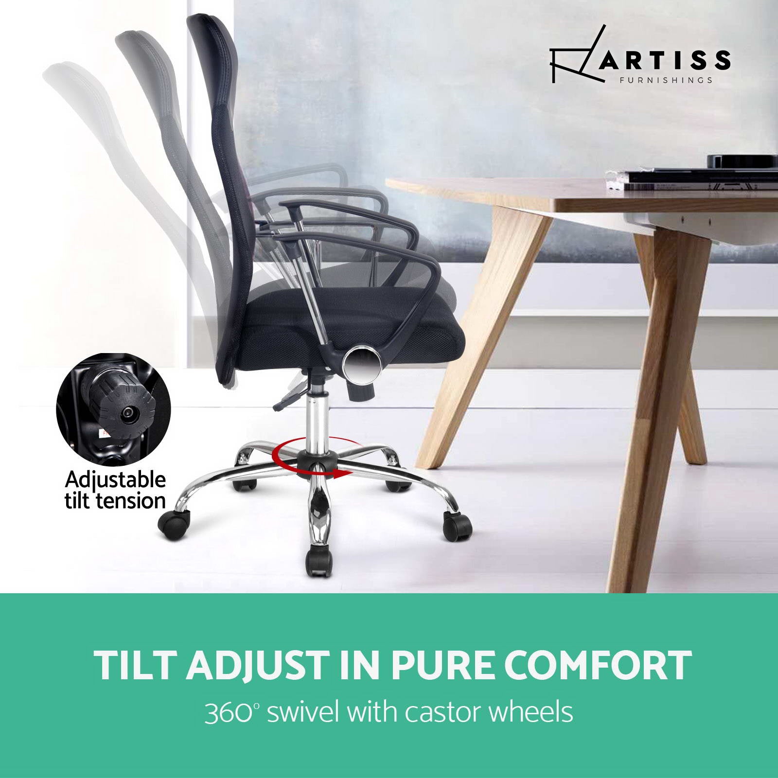 PU Leather Mesh High Back Office Chair - Black