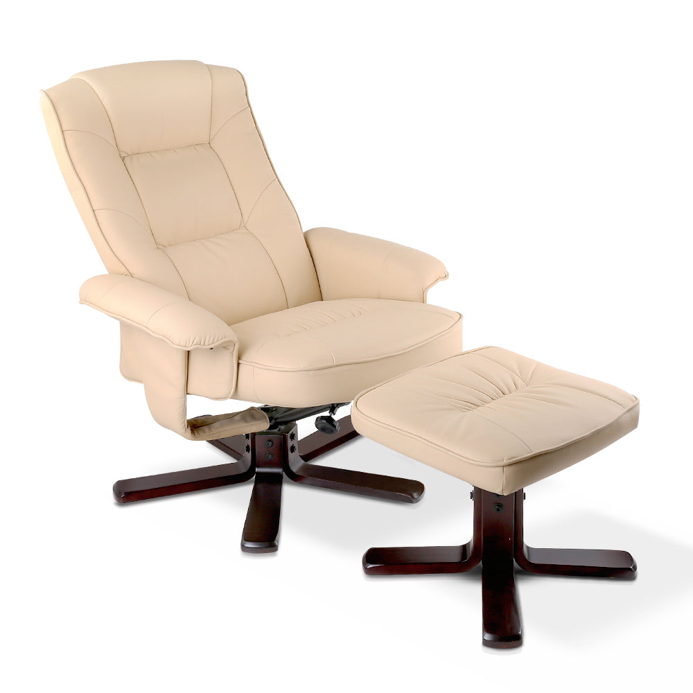 Artiss PU Leather Wood Armchair Recliner - Beige