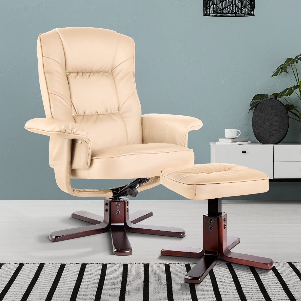 Artiss PU Leather Wood Armchair Recliner - Beige