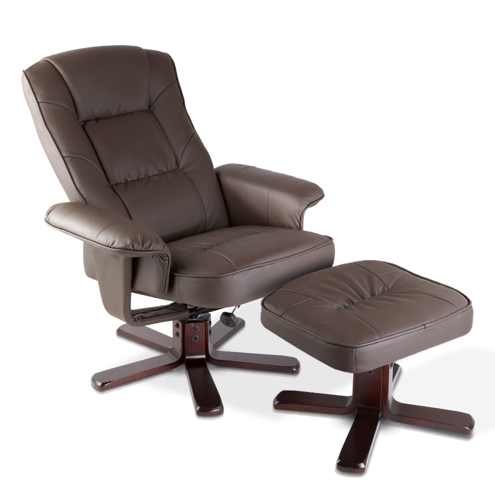 Artiss PU Leather Wood Armchair Recliner - Chocolate