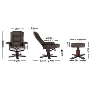 Artiss PU Leather Wood Armchair Recliner - Chocolate