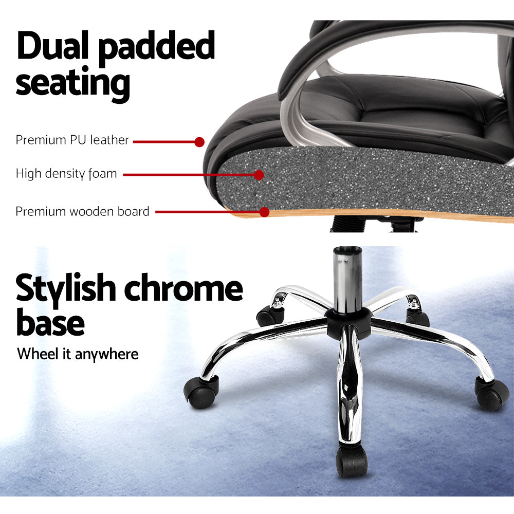 Executive PU Leather Office Desk Computer Chair - Black