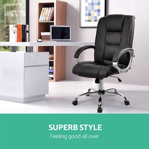 Executive PU Leather Office Desk Computer Chair - Black