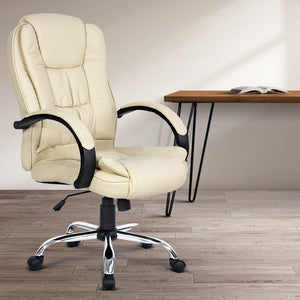 Executive PU Leather Office Desk Computer Chair - Beige