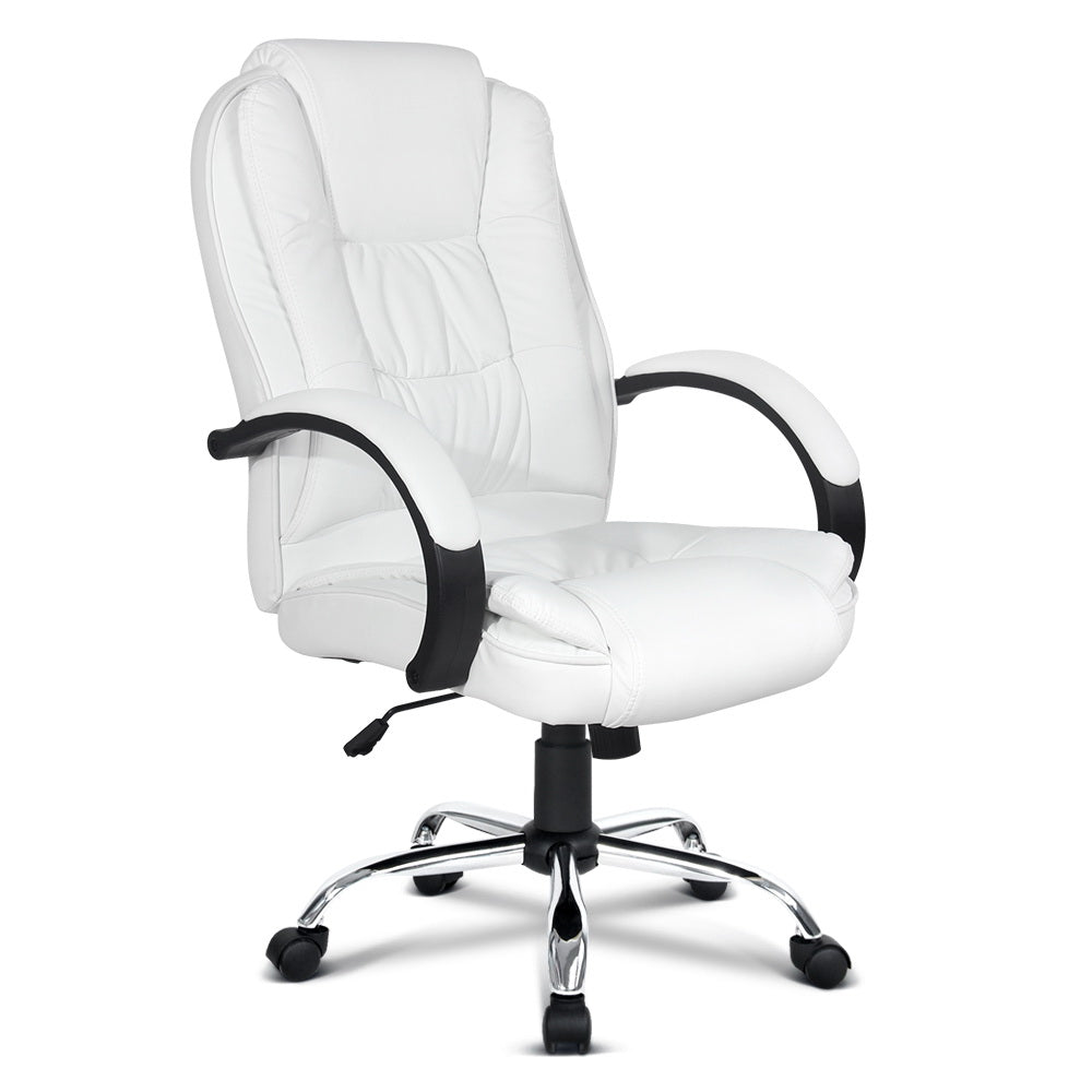 PU Leather Padded Office Desk Computer Chair - White