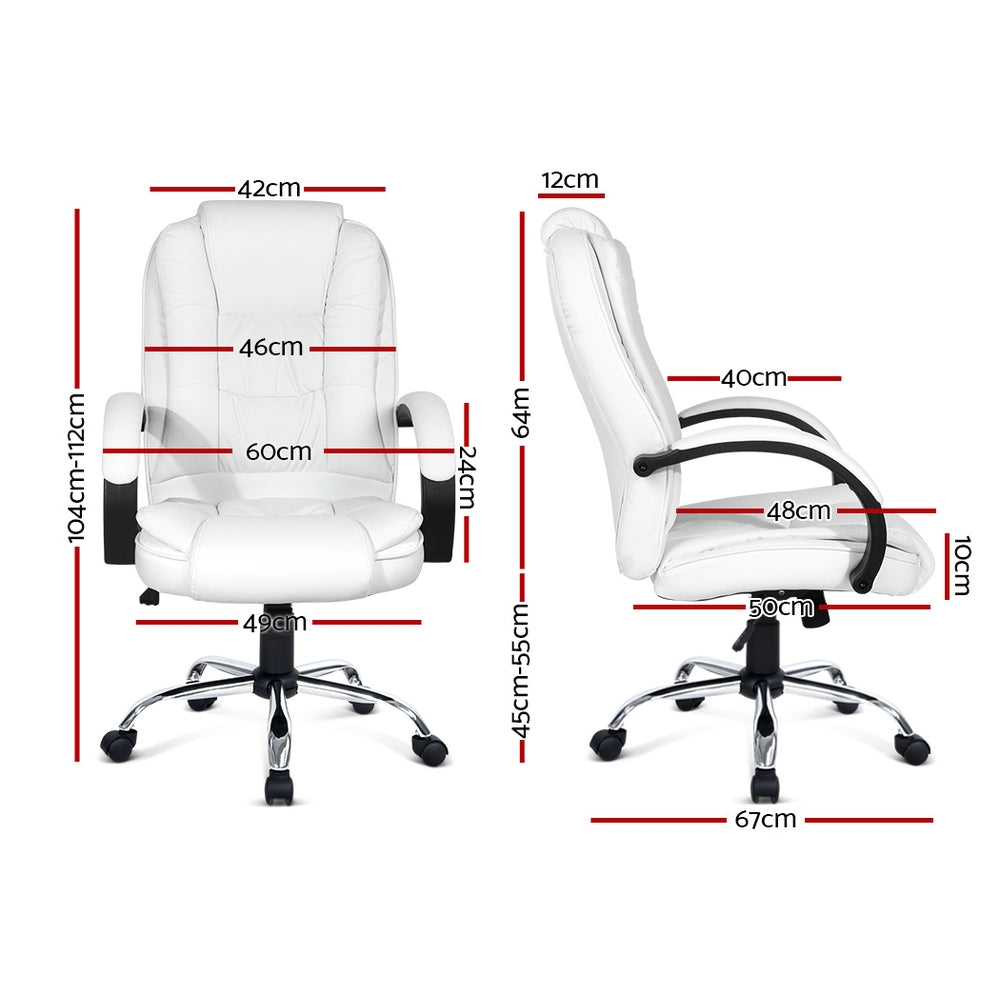 PU Leather Padded Office Desk Computer Chair - White