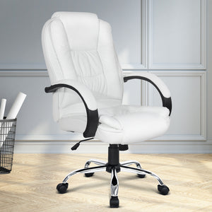 PU Leather Padded Office Desk Computer Chair - White