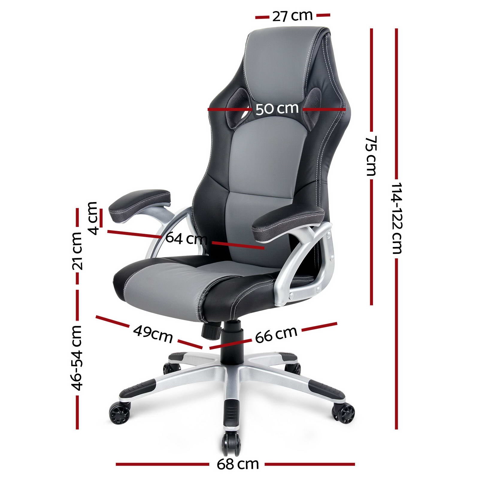 PU Leather Racing Style Office Desk Chair - Black & Grey