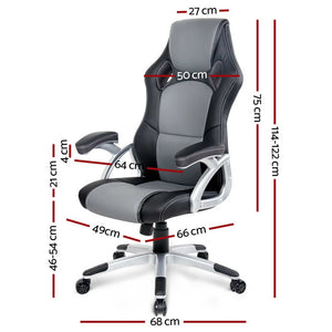 PU Leather Racing Style Office Desk Chair - Black & Grey