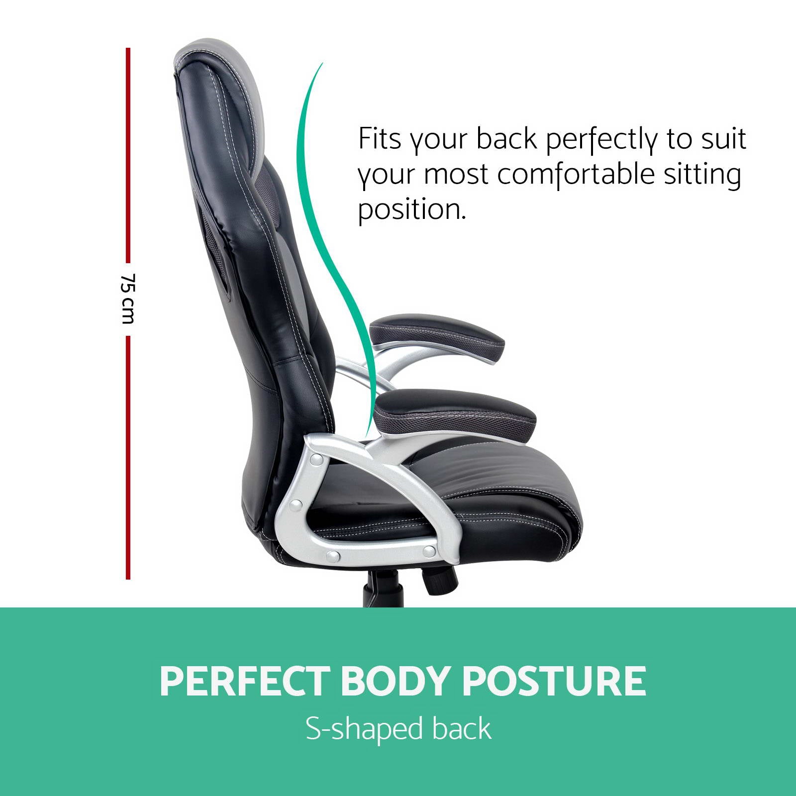 PU Leather Racing Style Office Desk Chair - Black & Grey