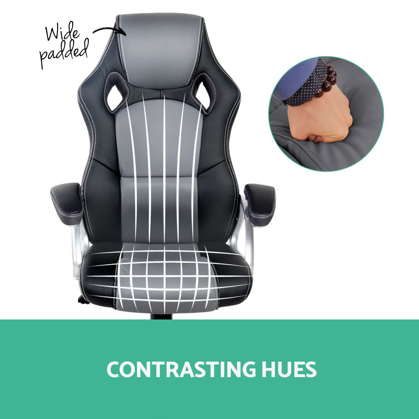 PU Leather Racing Style Office Desk Chair - Black & Grey
