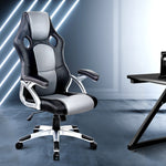 PU Leather Racing Style Office Desk Chair - Black & Grey