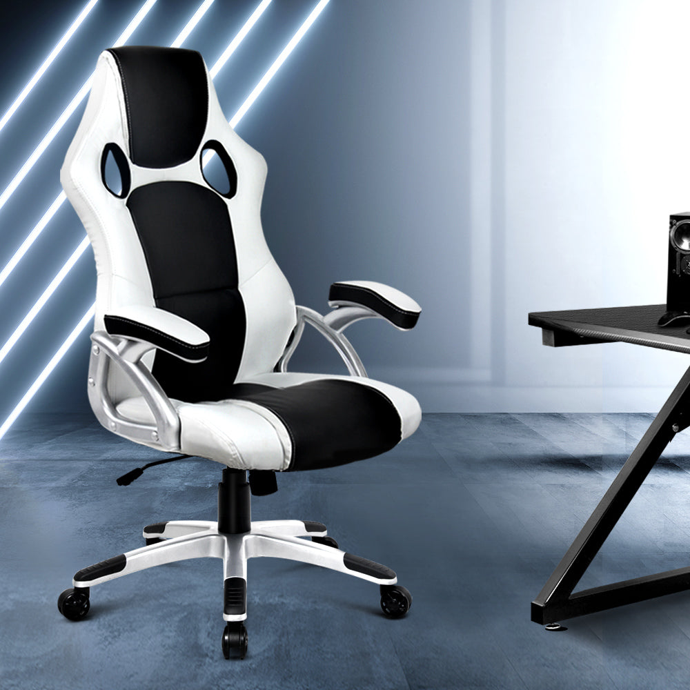 PU Leather Racing Style Office Desk Chair - Black &White
