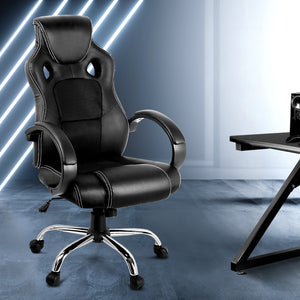 Racing Style PU Leather Office Desk Chair - Black