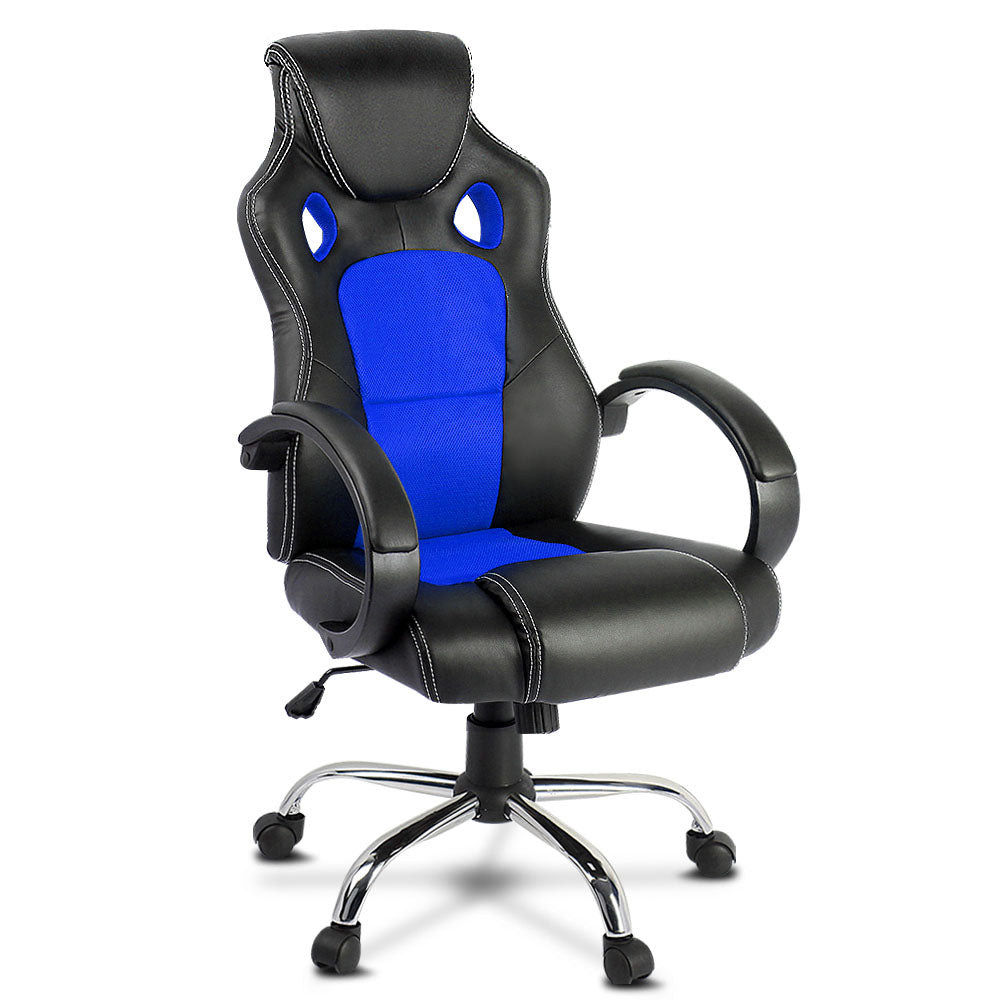 Racing Style PU Leather Office Desk Chair - Blue