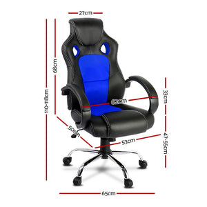 Racing Style PU Leather Office Desk Chair - Blue