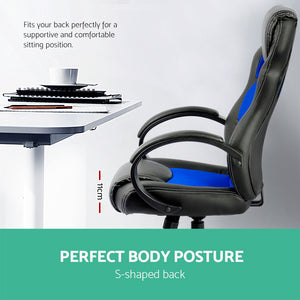 Racing Style PU Leather Office Desk Chair - Blue