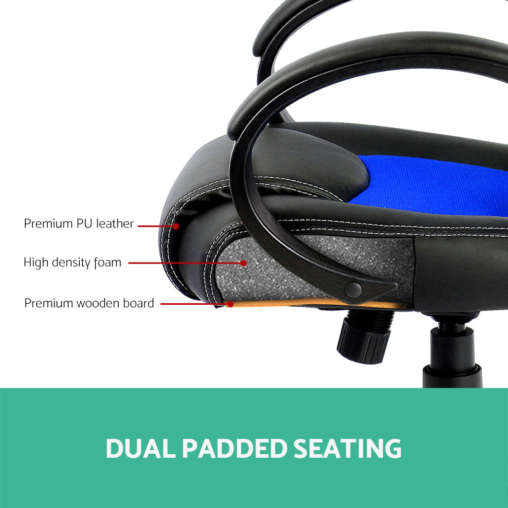 Racing Style PU Leather Office Desk Chair - Blue