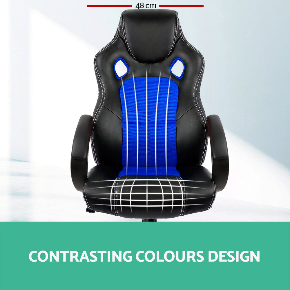 Racing Style PU Leather Office Desk Chair - Blue