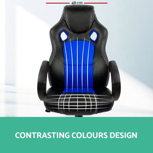 Racing Style PU Leather Office Desk Chair - Blue