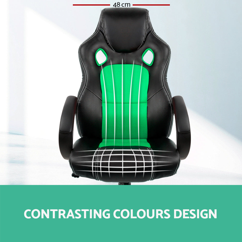 Racing Style PU Leather Office Desk Chair - Green