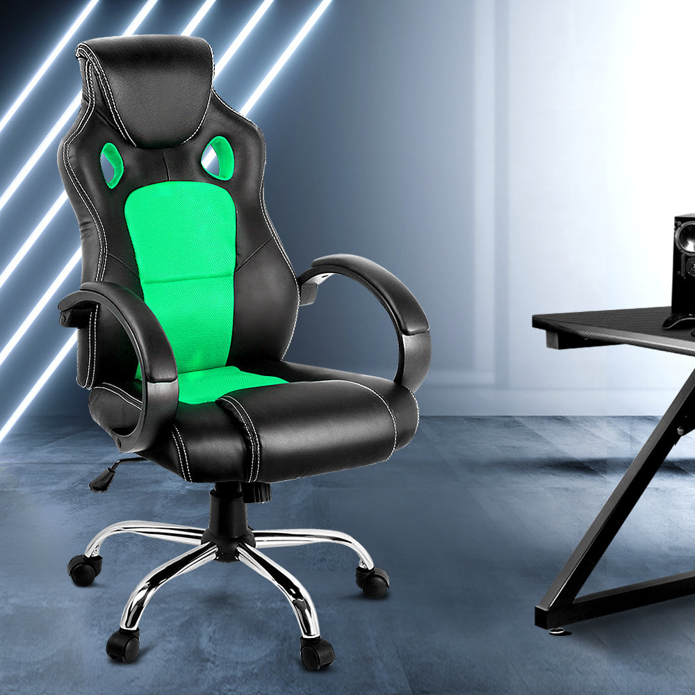 Racing Style PU Leather Office Desk Chair - Green