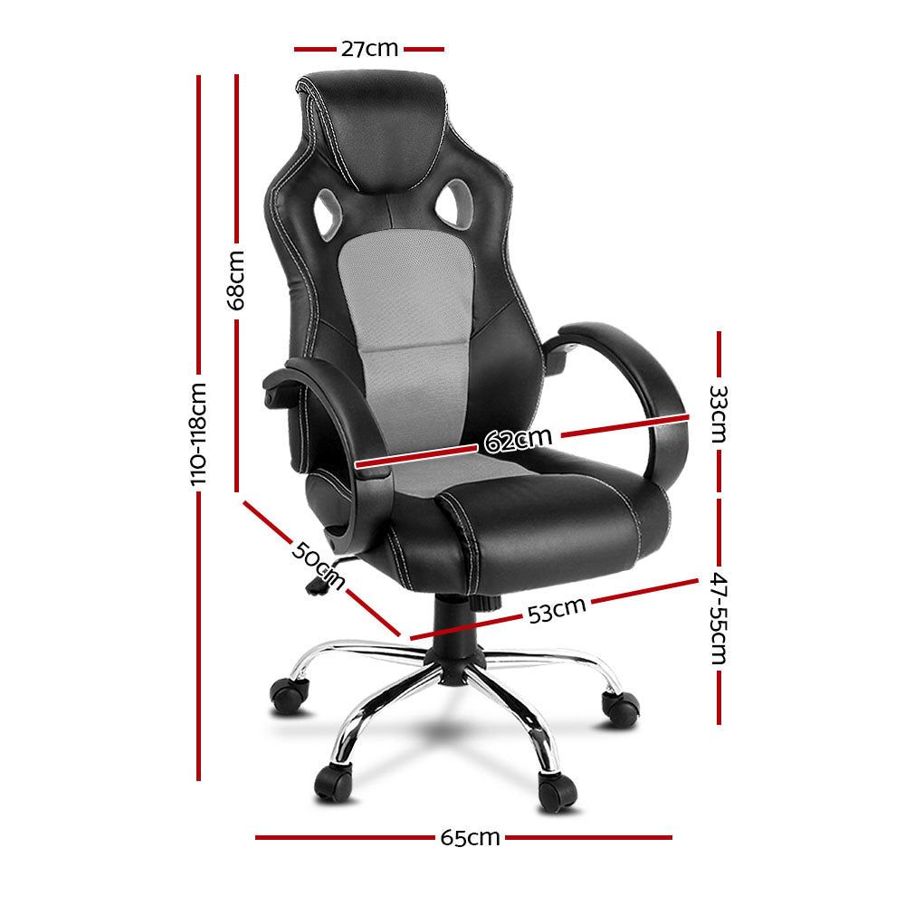 Racing Style PU Leather Office Desk Chair - Grey