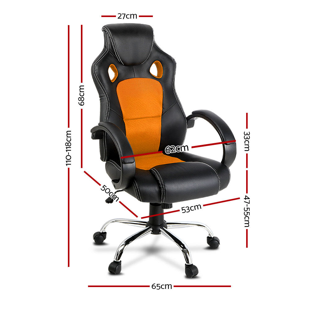 Racing Style PU Leather Office Desk Chair - Orange