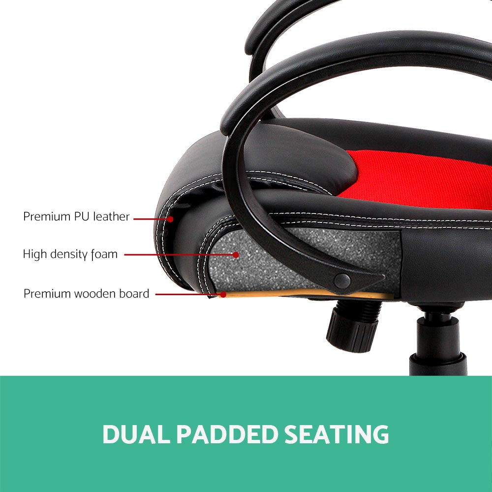 Racing Style PU Leather Office Desk Chair - Red