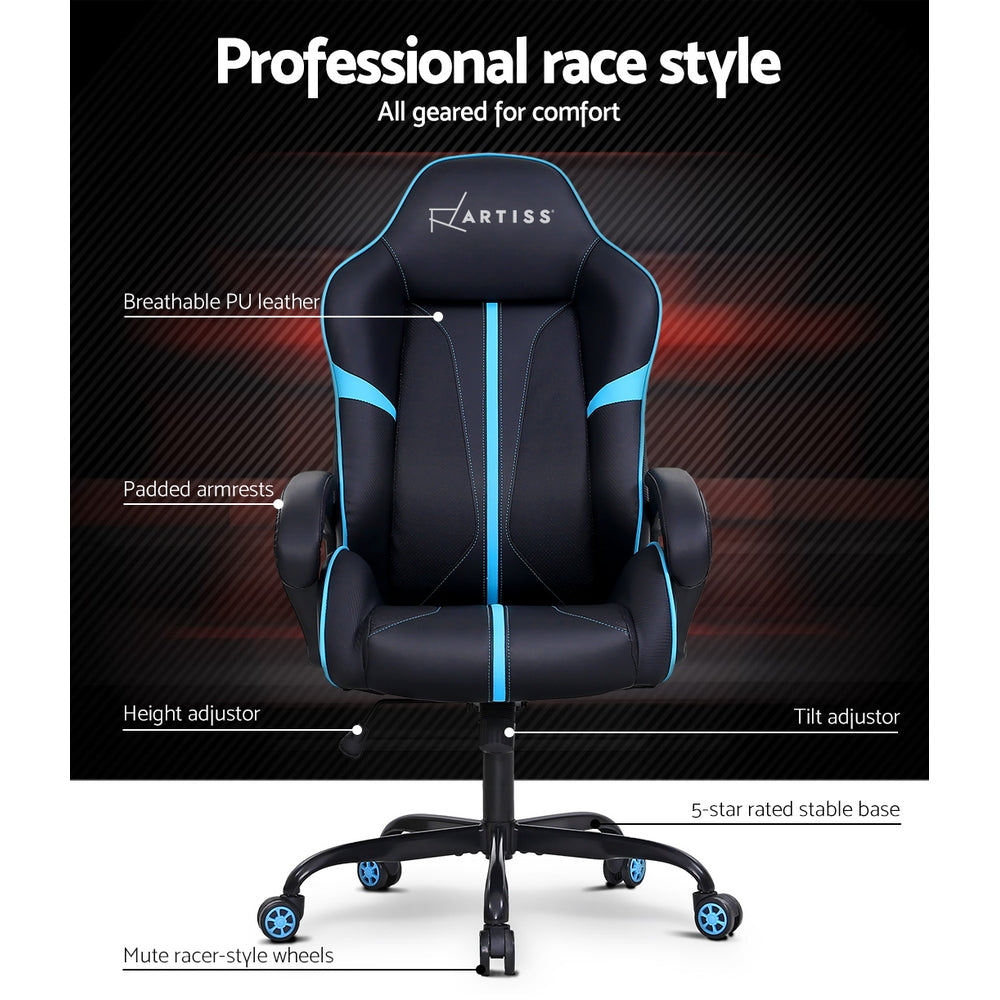 Artiss Gaming Office Chair Computer Chairs Leather Seat Racer Racing Meeting Chair Balck Blue