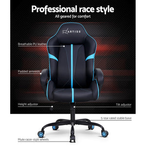 Artiss Gaming Office Chair Computer Chairs Leather Seat Racer Racing Meeting Chair Balck Blue