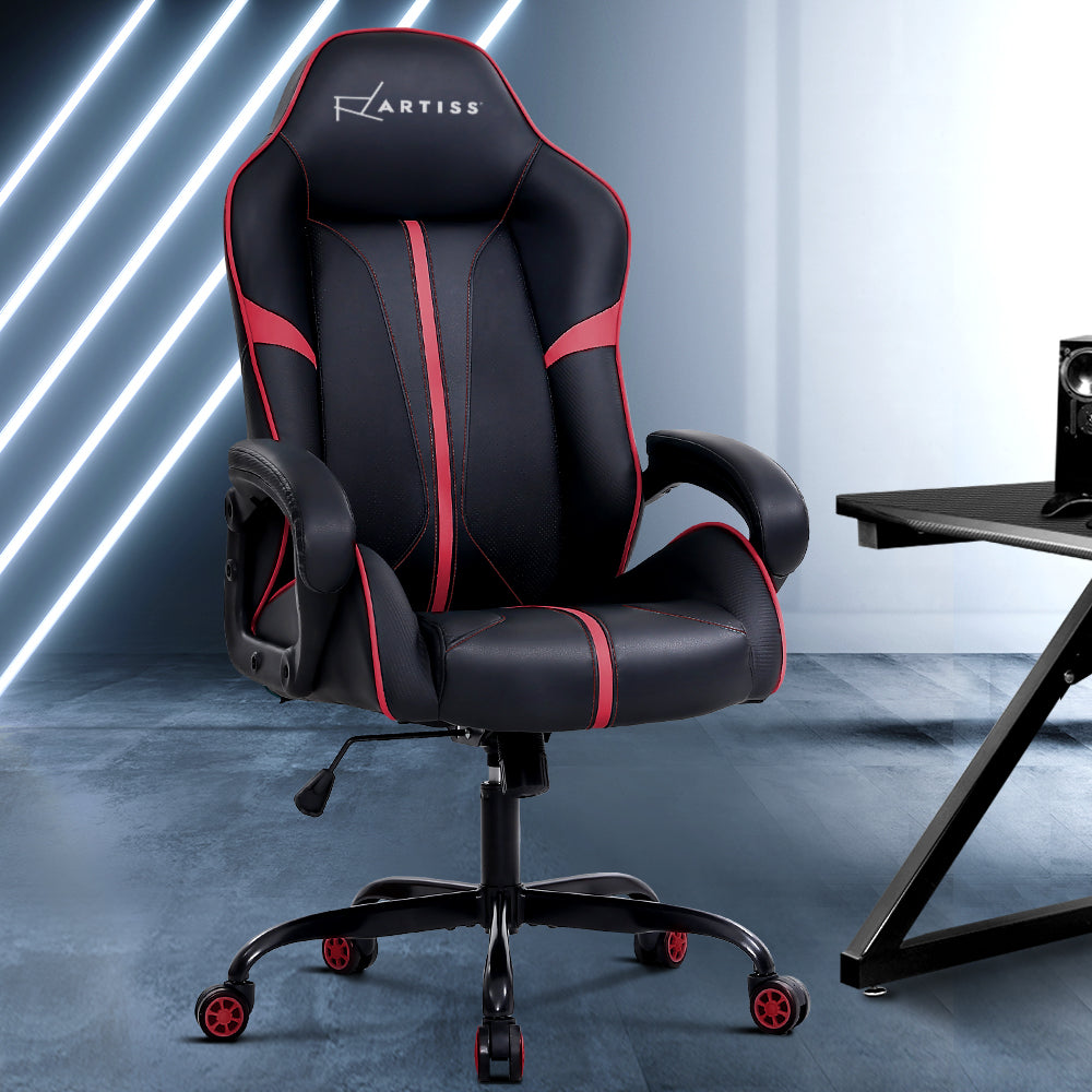 Artiss Gaming Office Chair Computer Chairs Leather Seat Racer Racing Meeting Chair Balck Red