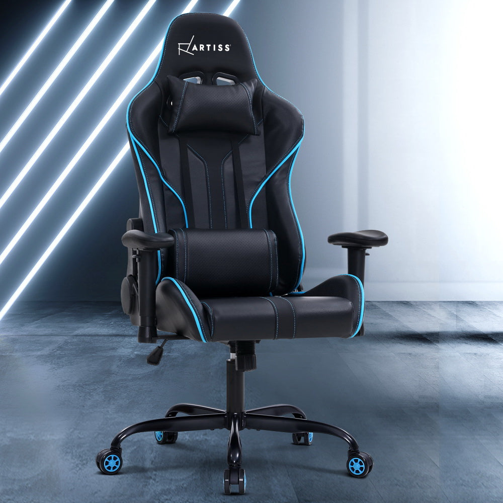 Artiss Gaming Office Chair Computer Chairs Leather Seat Racing Racer Recliner Meeting Chair Black Blue