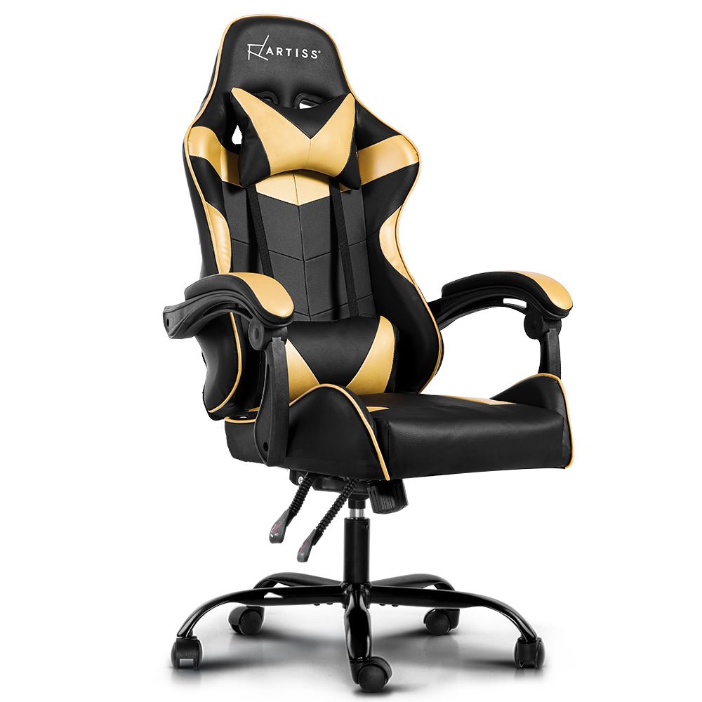 Artiss Office Chair Gaming Chair Computer Chairs Recliner PU Leather Seat Armrest Black Golden