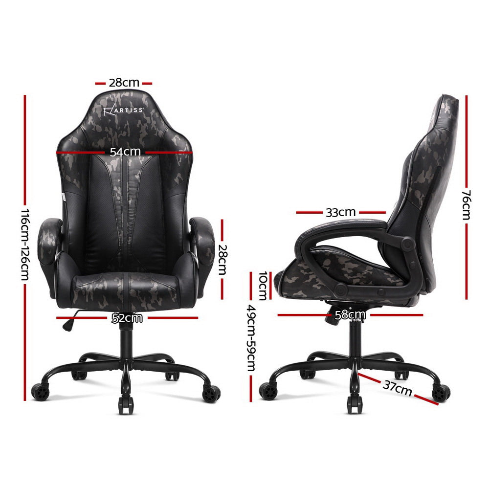 Artiss Gaming Office Chair Computer Chairs Leather Seat Racing Racer Meeting Chair Grey Camouflage