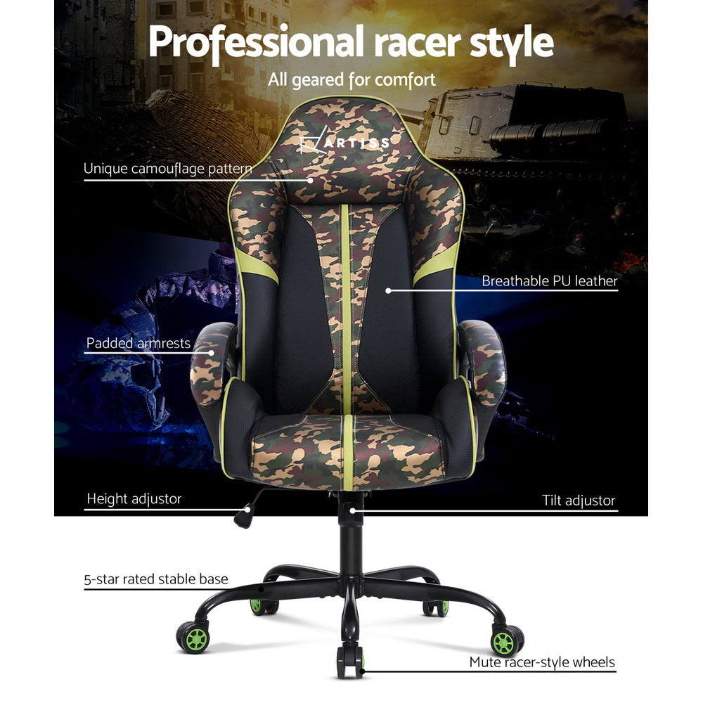 Artiss Gaming Office Chair Computer Chairs Leather Seat Racing Racer Meeting Chair Green Camouflage