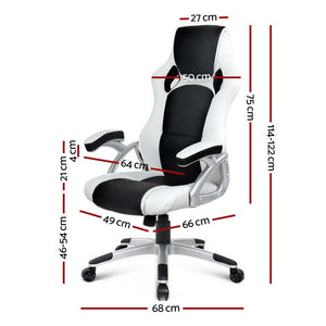 PU Leather Racing Style Office Desk Chair - Black &White