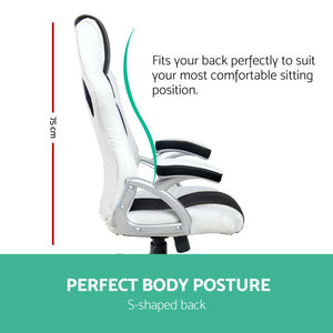 PU Leather Racing Style Office Desk Chair - Black &White