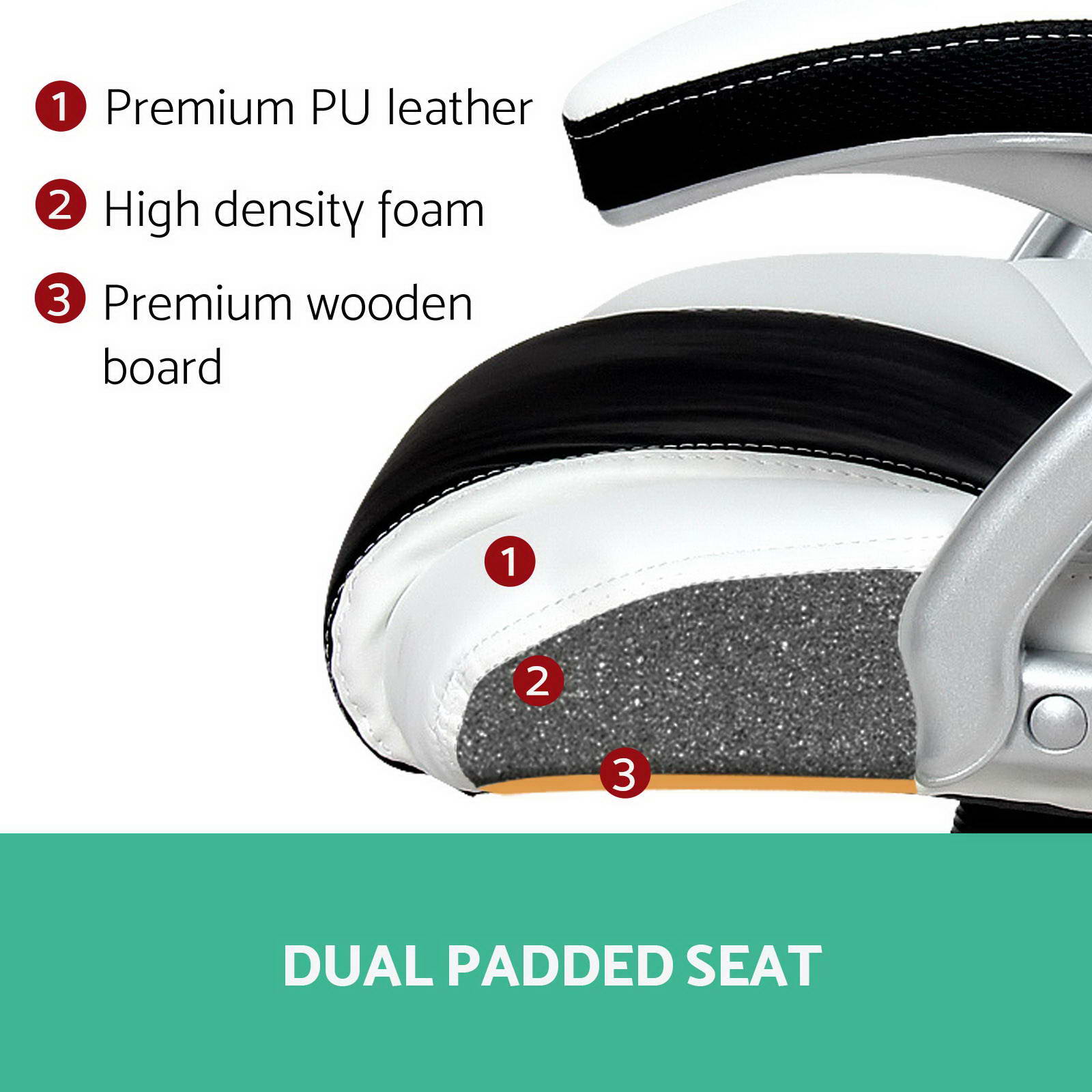 PU Leather Racing Style Office Desk Chair - Black &White