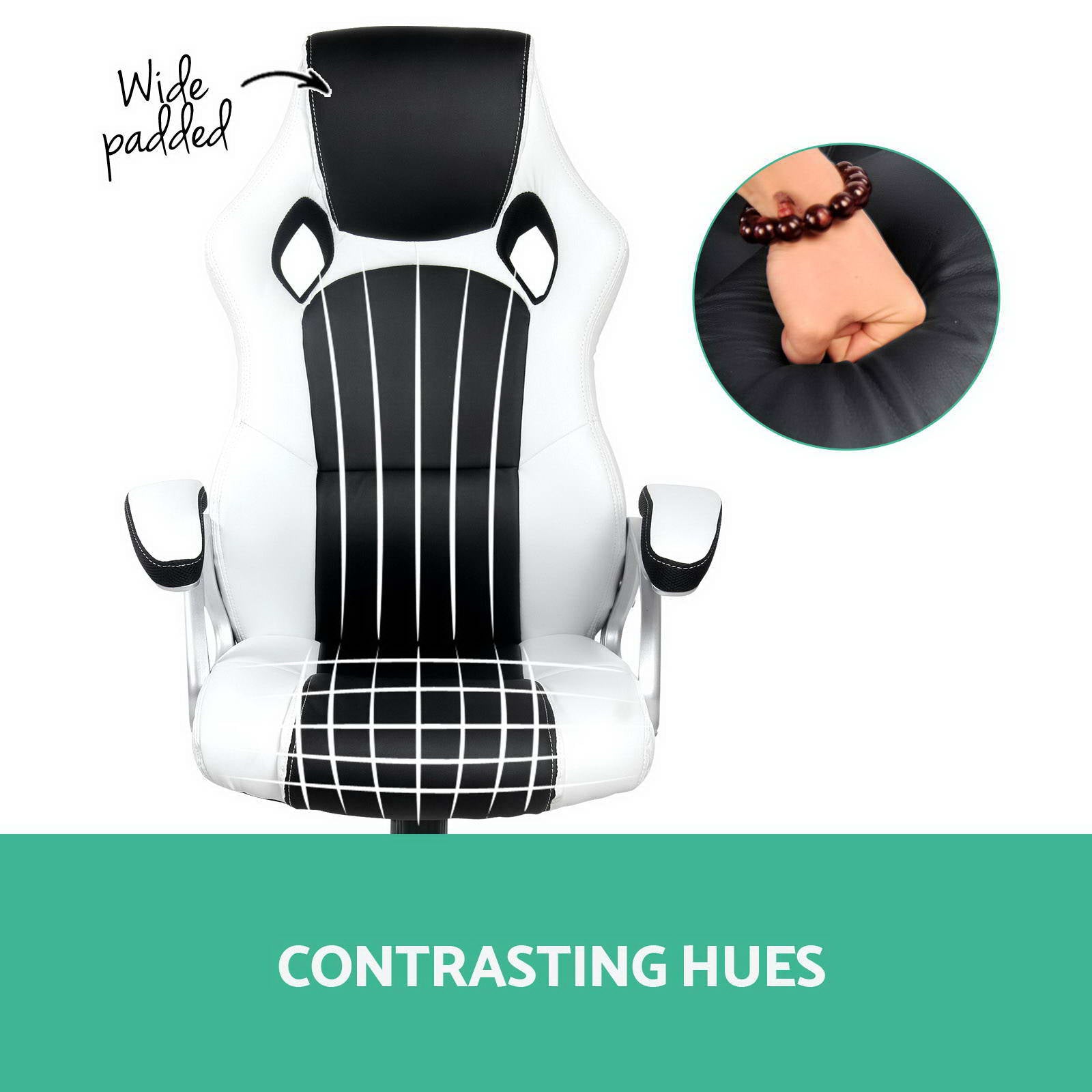 PU Leather Racing Style Office Desk Chair - Black &White