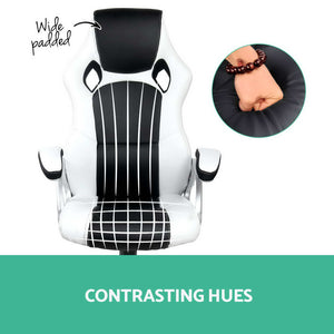 PU Leather Racing Style Office Desk Chair - Black &White