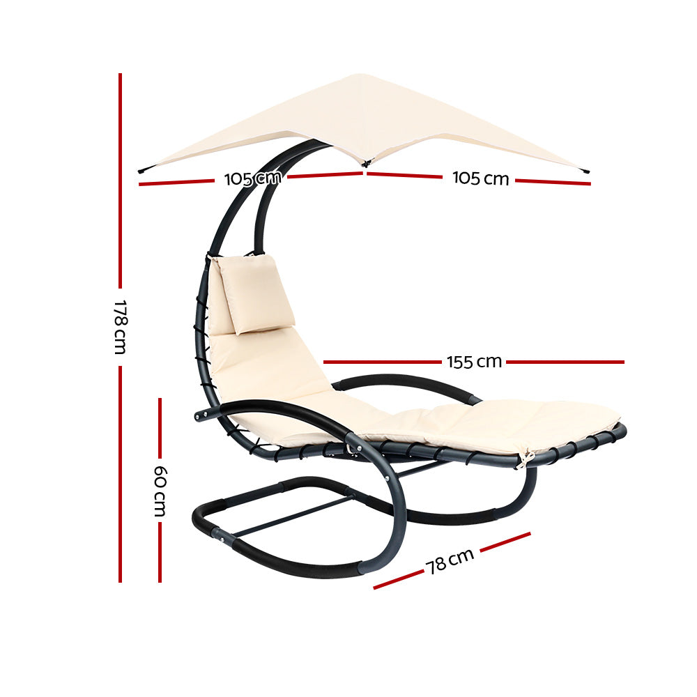 Gardeon Outdoor Rocking Armchair with Shade - Black & Beige