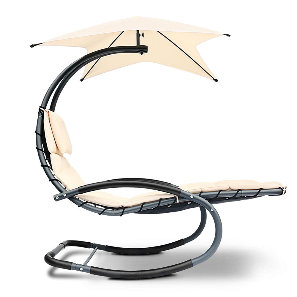 Gardeon Outdoor Rocking Armchair with Shade - Black & Beige