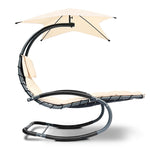 Gardeon Outdoor Rocking Armchair with Shade - Black & Beige